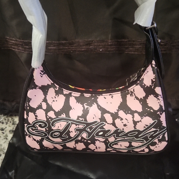 Ed Hardy Black Shoulder Bag with Floral Tiger Graphic NWOT - Picture 3 of 4